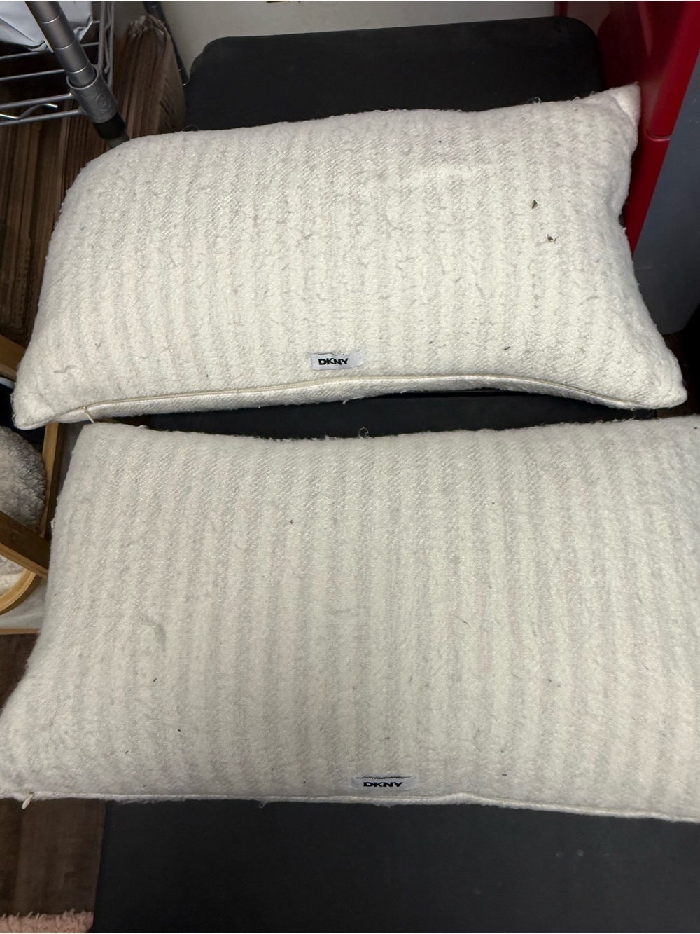 DKNY gray & Cream Ribbed Lumbar Pillow Pair